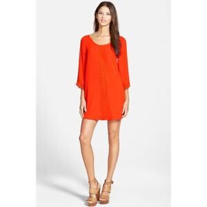 ASTR Lace Trim Orange Shift 3/4 Sleeve Dress | S